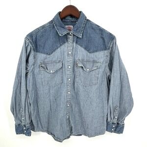 Levi's Women's Oversize The Western Shirt Denim Pearl Snap Jean Shirt Size L
